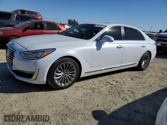 2018 Genesis G90 5.0L Ultimate with VIN KMHG54JH3JU039019, listed as a Copart auction lot 76333504 with 56,296 mi miles and Salvage Title. Bid and sale history available at carsss.com. Image 1.