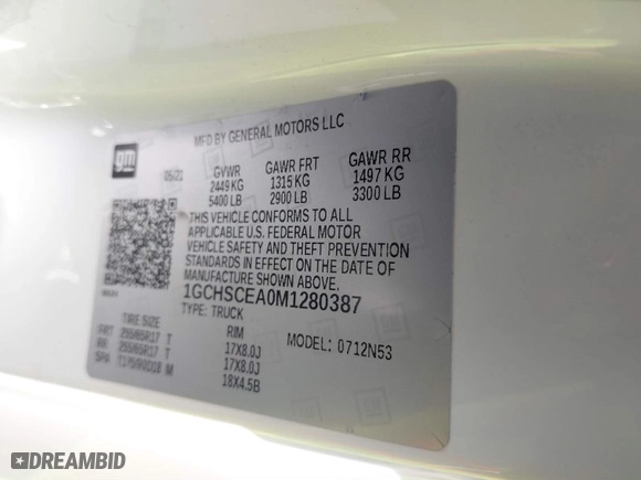 2021 Chevrolet Colorado 2WD LT with VIN 1GCHSCEA0M1280387, listed as a IAAI auction lot 41572295 with 63,710 mi miles. Bid and sale history available at carsss.com. Image 9.