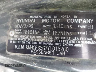 2000 Hyundai Accent z VIN KMHCF35G7YU015260, wystawiony jako IAAI lot #42322886 z przebiegiem 273 445 mil mil oraz . Historia ofert i sprzedaży dostępna na DreamBid. Obrazek 9.
