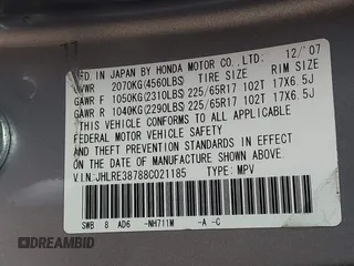 2008 Honda CR-V EX-L with VIN JHLRE38788C021185, listed as a IAAI auction lot 41894139 with 313,406 mi miles and . Bid and sale history available at carsss.com. Image 9.