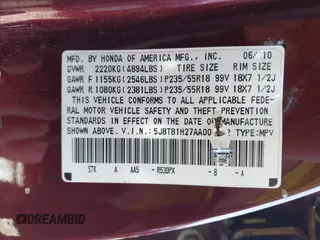 2010 Acura RDX with VIN 5J8TB1H27AA008662, listed as a IAAI auction lot 41802936 with 188,993 mi miles. Bid and sale history available at carsss.com. Image 9.