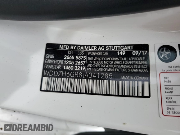 2018 Mercedes-Benz E 400 with VIN WDDZH6GB8JA341285, listed as a Copart auction lot 66700934 with Not Provided miles and Salvage Title. Bid and sale history available at DreamBid. Image 13.