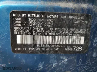 2017 Mitsubishi Mirage ES with VIN ML32A3HJ2HH007035, listed as a Copart auction lot 44550065 with 141,506 mi miles and Salvage Title. Bid and sale history available at carsss.com. Image 14.