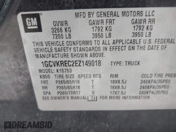 2014 Chevrolet Silverado 1500 LT with VIN 1GCVKREC2EZ149018, listed as a IAAI auction lot 41403200 with 153,760 mi miles and . Bid and sale history available at DreamBid. Image 9.