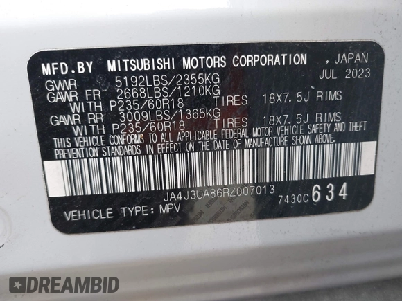 2024 Mitsubishi Outlander ES z VIN JA4J3UA86RZ007013, wystawiony jako IAAI lot #41643993 z przebiegiem 106 572 mil mil oraz . Historia ofert i sprzedaży dostępna na DreamBid. Obrazek 9.