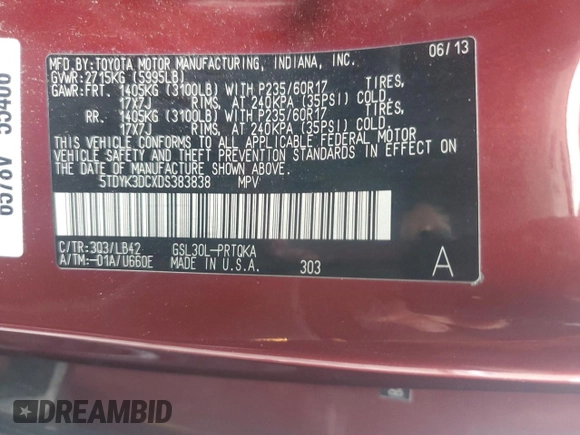 2013 Toyota Sienna XLE AAS with VIN 5TDYK3DCXDS383838, listed as a Copart auction lot 71302884 with 219,813 mi miles and Non Repairable. Bid and sale history available at carsss.com. Image 14.