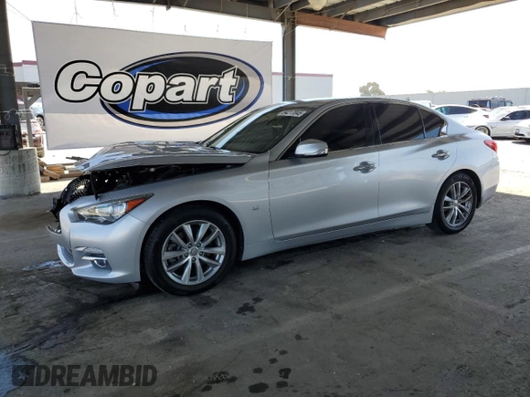 2015 Infiniti Q50 Premium with VIN JN1BV7AP1FM345184, listed as a Copart auction lot 54217045 with 47,638 mi miles and Salvage title. Bid and sale history available at DreamBid. Image 1.