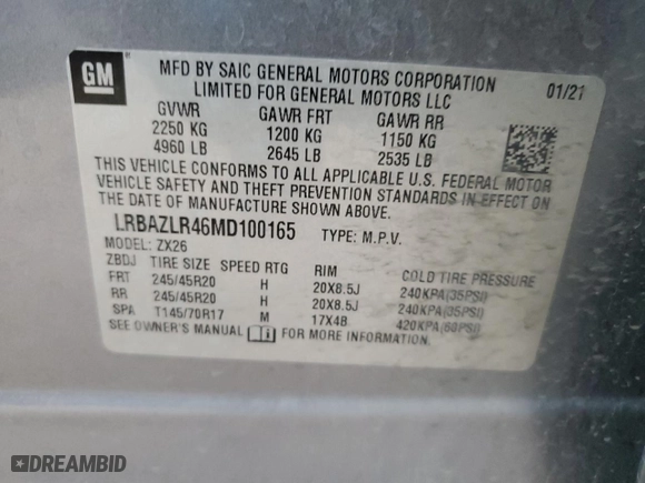 2021 Buick Envision Preferred with VIN LRBAZLR46MD100165, listed as a Copart auction lot 42202425 with 123,440 mi miles and Salvage Title. Bid and sale history available at carsss.com. Image 14.