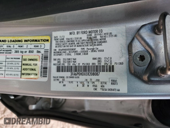 2014 Ford Fusion SE with VIN 3FA6P0HDXER208087, listed as a Copart auction lot 48226795 with 202,683 mi miles and Salvage Title. Bid and sale history available at DreamBid. Image 13.