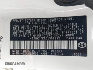 2012 Toyota Camry SE with VIN 4T1BK1FK6CU508242, listed as a IAAI auction lot 41870589 with 270,724 mi miles. Bid and sale history available at carsss.com. Image 9.