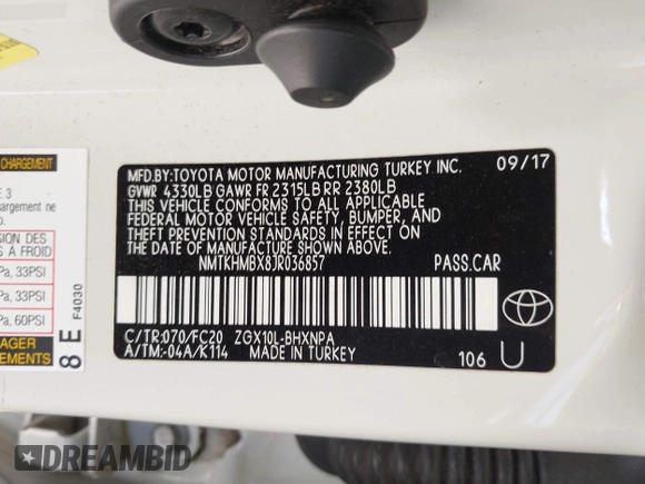 2018 Toyota C-HR XLE with VIN NMTKHMBX8JR036857, listed as a IAAI auction lot 42667018 with 63,058 mi miles and . Bid and sale history available at DreamBid. Image 9.