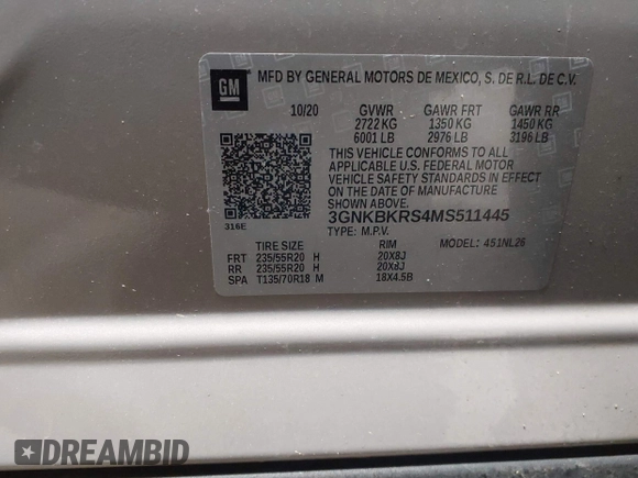2021 Chevrolet Blazer RS z VIN 3GNKBKRS4MS511445, wystawiony jako IAAI lot #41376452 z przebiegiem 34 843 mil mil oraz . Historia ofert i sprzedaży dostępna na DreamBid. Obrazek 9.