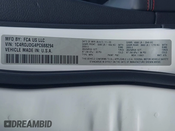 2023 Dodge Durango GT Plus with VIN 1C4RDJDG4PC688294, listed as a IAAI auction lot 42732273 with 63,384 mi miles and . Bid and sale history available at DreamBid. Image 9.