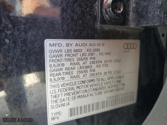 2017 Audi Q7 Premium Plus with VIN WA1LAAF72HD027090, listed as a Copart auction lot 45113615 with 174,547 mi miles and Clean Title. Bid and sale history available at carsss.com. Image 13.