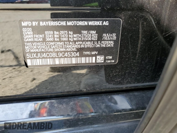 2020 BMW X5 M50i with VIN 5UXJU4C08L9C45304, listed as a Copart auction lot 48359823 with 22,929 mi miles. Bid and sale history available at carsss.com. Image 13.