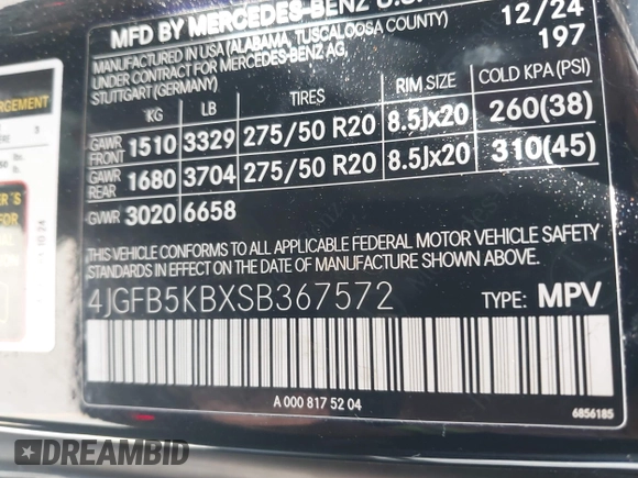 2025 Mercedes-Benz GLE 450 with VIN 4JGFB5KBXSB367572, listed as a IAAI auction lot 42397977 with 10,032 mi miles and . Bid and sale history available at DreamBid. Image 9.