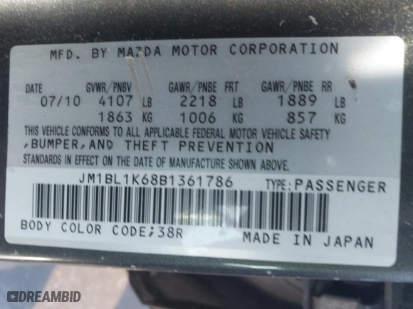 2011 Mazda Mazda3 s Sport with VIN JM1BL1K68B1361786, listed as a IAAI auction lot 41105561 with 157,534 mi miles. Bid and sale history available at carsss.com. Image 9.