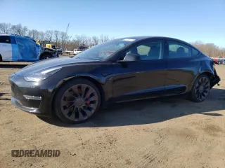 2021 Tesla Model 3 Performance with VIN 5YJ3E1EC9MF024781, listed as a Copart auction lot 50008215 with 25,037 mi miles and Salvage Title. Bid and sale history available at DreamBid. Image 1.