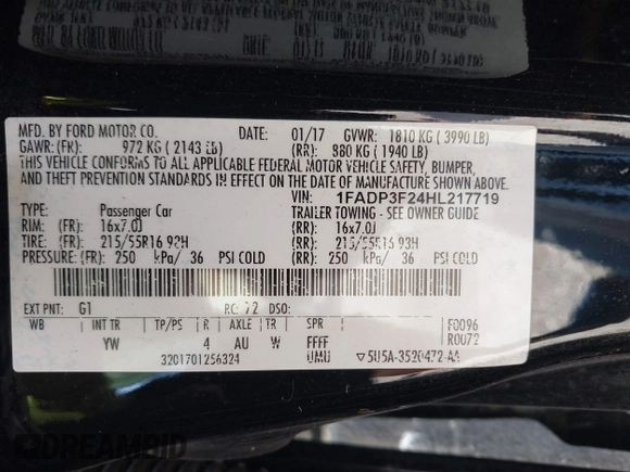 2017 Ford Focus SE with VIN 1FADP3F24HL217719, listed as a IAAI auction lot 42560745 with 93,595 mi miles and . Bid and sale history available at DreamBid. Image 9.
