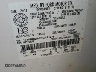 2014 Ford Explorer XLT z VIN 1FM5K8D81EGA71278, wystawiony jako Copart lot #57326605 z przebiegiem 286 778 mil mil oraz Szkoda całkowita • Salvage title. Historia ofert i sprzedaży dostępna na DreamBid. Obrazek 13.