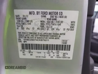 2012 Ford Escape XLT with VIN 1FMCU9D74CKB79211, listed as a IAAI auction lot 42464491 with 144,757 mi miles and . Bid and sale history available at DreamBid. Image 9.