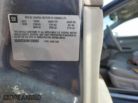 2009 Buick LaCrosse CX with VIN 2G4WC582891209052, listed as a Copart auction lot 87214314 with 141,705 mi miles and Salvage Title. Bid and sale history available at carsss.com. Image 14.
