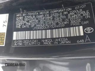2007 Toyota Prius with VIN JTDKB20U373294939, listed as a IAAI auction lot 41669617 with 269,589 mi miles. Bid and sale history available at carsss.com. Image 9.