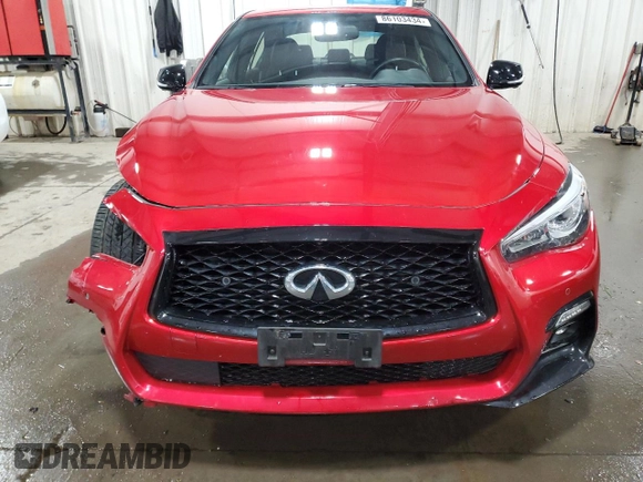 2021 Infiniti Q50 Red Sport 400 with VIN JN1FV7DR0MM880308, listed as a Copart auction lot 86103434 with 27,845 mi miles and Salvage Title. Bid and sale history available at DreamBid. Image 5.