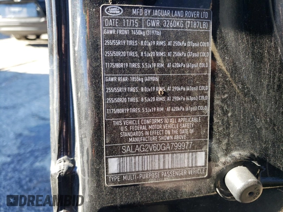 2016 Land Rover LR4 HSE with VIN SALAG2V60GA799977, listed as a Copart auction lot 87963435 with 122,982 mi miles and Salvage Title. Bid and sale history available at DreamBid. Image 14.