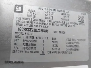 2013 Chevrolet Silverado 1500 LT with VIN 1GCRKSE73DZ268481, listed as a IAAI auction lot 41461642 with 280,718 mi miles and . Bid and sale history available at DreamBid. Image 9.