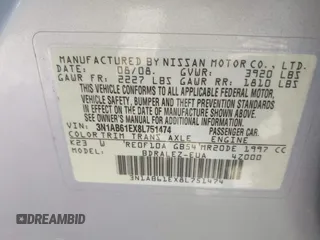 2008 Nissan Sentra S with VIN 3N1AB61EX8L751474, listed as a IAAI auction lot 41622441 with 92,468 mi miles and . Bid and sale history available at DreamBid. Image 9.