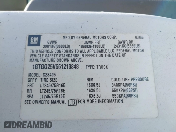 2006 GMC Savana Cargo with VIN 1GTGG25V661219848, listed as a IAAI auction lot 42142102 with 157,262 mi miles and . Bid and sale history available at carsss.com. Image 9.