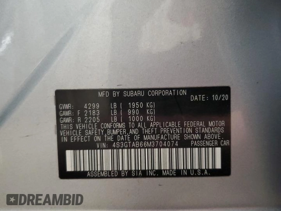 2021 Subaru Impreza z VIN 4S3GTAB66M3704074, wystawiony jako Copart lot #44006675 z przebiegiem 49 809 mil mil oraz Szkoda całkowita • Salvage title. Historia ofert i sprzedaży dostępna na DreamBid. Obrazek 14.