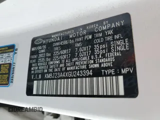 2016 Hyundai Tucson SE z VIN KM8J23A4XGU243394, wystawiony jako Copart lot #56556265 z przebiegiem 91 305 mil mil oraz Szkoda całkowita • Salvage title. Historia ofert i sprzedaży dostępna na DreamBid. Obrazek 12.