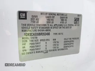2011 Chevrolet Tahoe LS with VIN 1GNSCAE09BR352496, listed as a IAAI auction lot 41888764 with 234,311 mi miles and . Bid and sale history available at DreamBid. Image 9.
