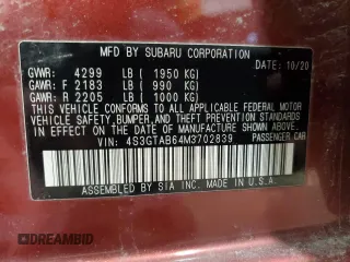 2021 Subaru Impreza z VIN 4S3GTAB64M3702839, wystawiony jako Copart lot #50963395 z przebiegiem 110 339 mil mil oraz Nie do naprawy • Non repairable. Historia ofert i sprzedaży dostępna na DreamBid. Obrazek 14.
