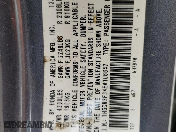 2014 Honda Accord Sedan LX with VIN 1HGCR2F34EA106647, listed as a Copart auction lot 53241395 with 397,414 mi miles and Salvage Title. Bid and sale history available at carsss.com. Image 12.