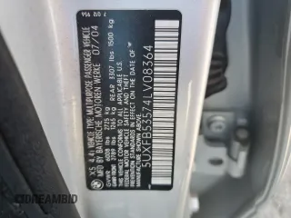 2004 BMW X5 4.4i with VIN 5UXFB53574LV08364, listed as a Copart auction lot 60208634 with 186,302 mi miles and Salvage Title. Bid and sale history available at carsss.com. Image 15.