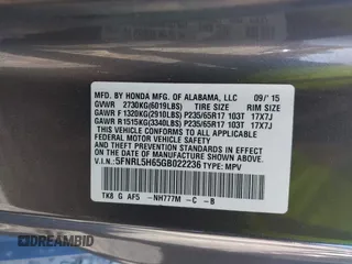 2016 Honda Odyssey EX-L with VIN 5FNRL5H65GB022236, listed as a IAAI auction lot 40761542 with 236,979 mi miles. Bid and sale history available at carsss.com. Image 9.