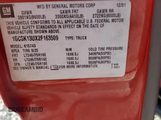 2002 Chevrolet Silverado 1500HD LT z VIN 1GCGK13UX2F163509, wystawiony jako Copart lot #73054424 z przebiegiem 438 736 mil mil oraz Szkoda całkowita • Salvage title. Historia ofert i sprzedaży dostępna na DreamBid. Obrazek 13.
