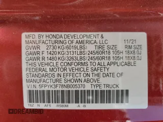 2022 Honda Ridgeline RTL-E z VIN 5FPYK3F78NB005370, wystawiony jako Copart lot #61377265 z przebiegiem 44 055 mil mil oraz Szkoda całkowita • Salvage title. Historia ofert i sprzedaży dostępna na DreamBid. Obrazek 13.