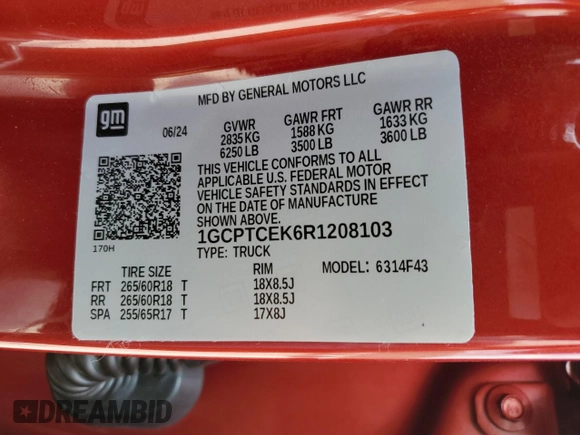 2024 Chevrolet Colorado 4WD LT z VIN 1GCPTCEK6R1208103, wystawiony jako Copart lot #59491475 z przebiegiem 2 301 mil mil oraz Szkoda całkowita • Salvage title. Historia ofert i sprzedaży dostępna na DreamBid. Obrazek 12.