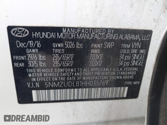 2017 Hyundai Santa Fe 2.4L с VIN 5NMZUDLB1HH035769, выставлен на аукционе IAAI как лот 42764052 с пробегом 73 139 миль миль и . История ставок и продаж доступна на DreamBid. Изображение 9.
