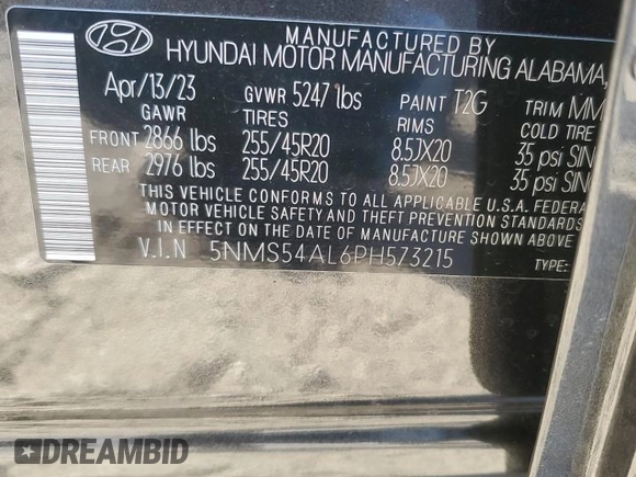 2023 Hyundai Santa Fe Calligraphy with VIN 5NMS54AL6PH573215, listed as a Copart auction lot 48081705 with 11,263 mi miles and Salvage Title. Bid and sale history available at carsss.com. Image 15.