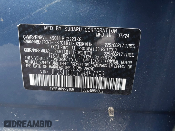 2025 Subaru Forester Premium with VIN JF2SLDDC7SH457793, listed as a IAAI auction lot 41309871 with 2,070 mi miles. Bid and sale history available at carsss.com. Image 9.