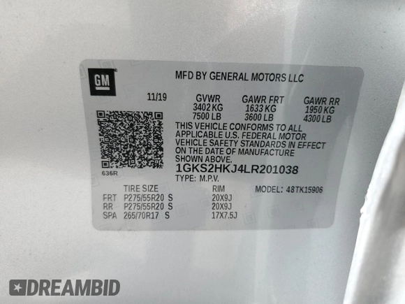 2020 GMC Yukon XL Denali with VIN 1GKS2HKJ4LR201038, listed as a Copart auction lot 66917904 with 99,944 mi miles and Salvage Title. Bid and sale history available at carsss.com. Image 15.