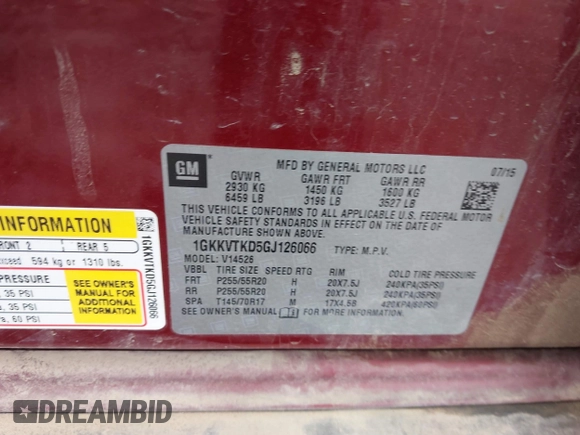 2016 GMC Acadia Denali with VIN 1GKKVTKD5GJ126066, listed as a IAAI auction lot 41787922 with 118,374 mi miles. Bid and sale history available at carsss.com. Image 9.