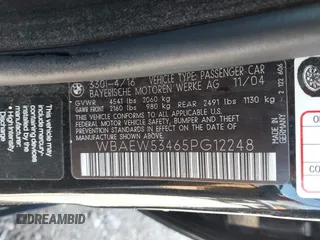 2005 BMW 3 Series 330xi with VIN WBAEW53465PG12248, listed as a IAAI auction lot 41664953 with 188,677 mi miles and . Bid and sale history available at carsss.com. Image 9.