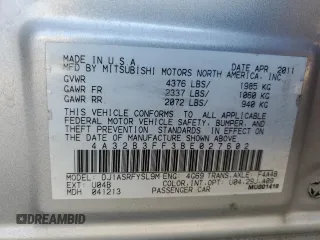 2011 Mitsubishi Galant ES z VIN 4A32B3FF3BE027602, wystawiony jako Copart lot #56150005 z przebiegiem 78 095 mil mil oraz Szkoda całkowita • Salvage title. Historia ofert i sprzedaży dostępna na DreamBid. Obrazek 12.