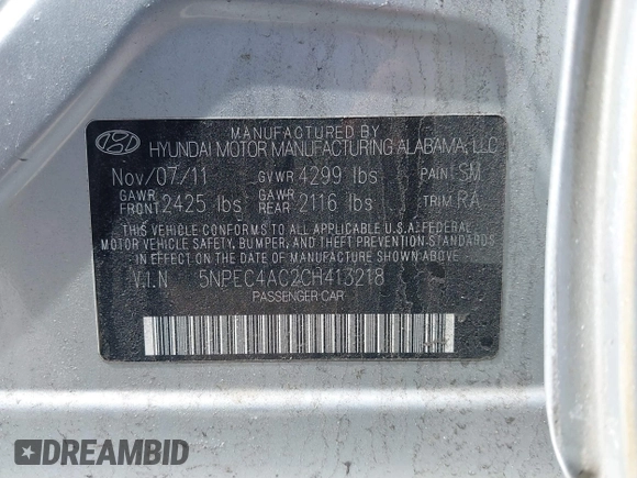 2012 Hyundai Sonata Limited with VIN 5NPEC4AC2CH413218, listed as a IAAI auction lot 41909231 with 231,981 mi miles and . Bid and sale history available at DreamBid. Image 9.